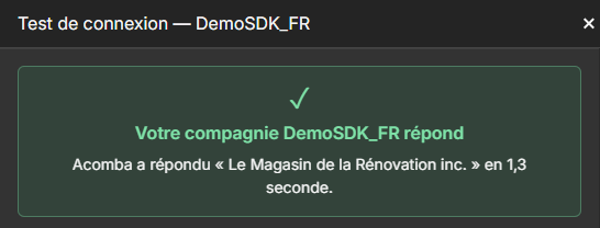 Test de connexion réussi : la compagnie répond en 1,3 seconde